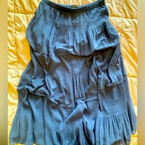 Blue Maxi Skirt with Pleated Tiered Design